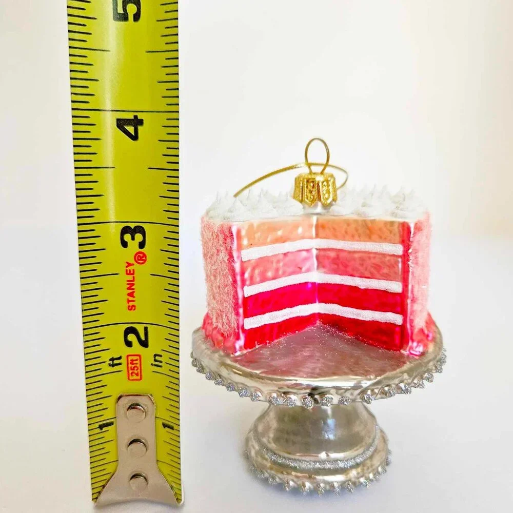 🍰 *Sur La Table*  Pink Layered Dessert Cake Glass Christmas Holiday Ornament.
